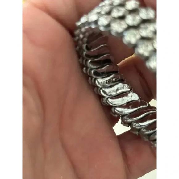 Vintage Silver Tone Metal and Clear Rhinestone Expansion Bracelet - Picture 6 of 8